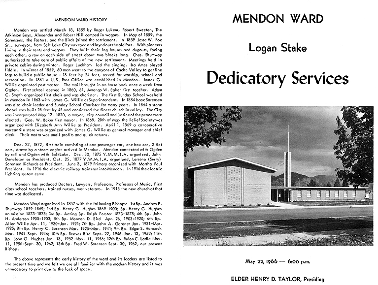 Dedication of the Mendon Ward building, program cover