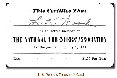 L. K. Wood's National Threshers' Association Card.