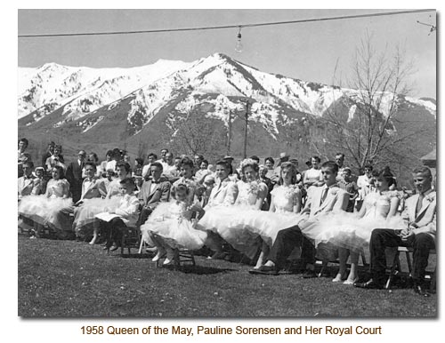 1958 May Queen, Pauline Sorensen and her court.