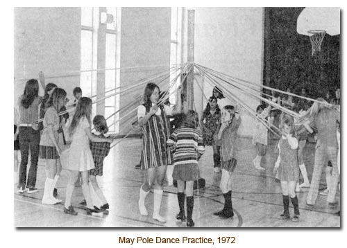 May Pole Practice inside the church in 1972.