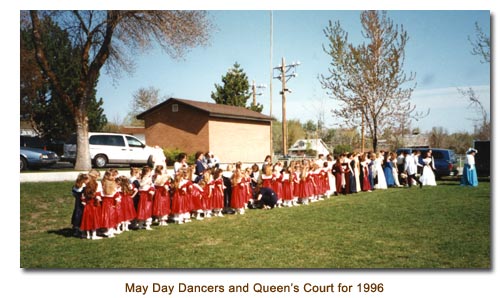 Mendon May Day Dancers and Queen's Court for 1996.