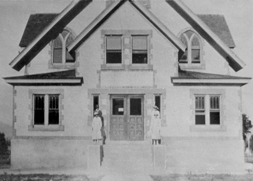 1916 Yellow Brick Church, Front View.