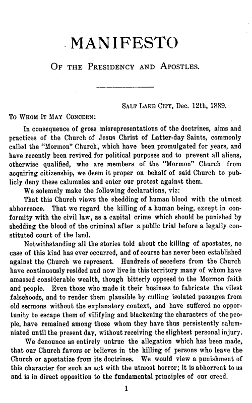 1890 Manifesto, page 1