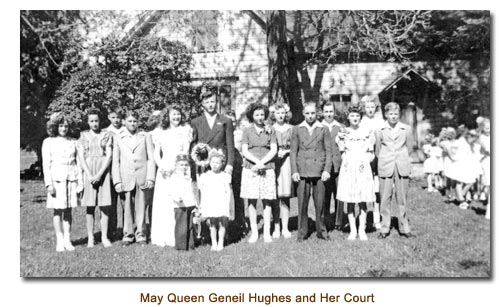 Mendon May Queen Geneil Hughes and her May Day court.